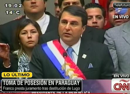 Federico Franco asumió como nuevo Presidente de Paraguay.  Derecha toma el poder tras golpe de Estado parlamentario