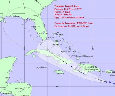 #Cuba TORMENTA TROPICAL ISAAC comienza a moverse al oeste-noroeste...