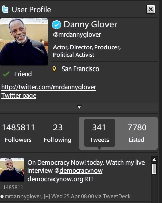 La cuenta en Twitter de Danny Glover: @mrdannyglover